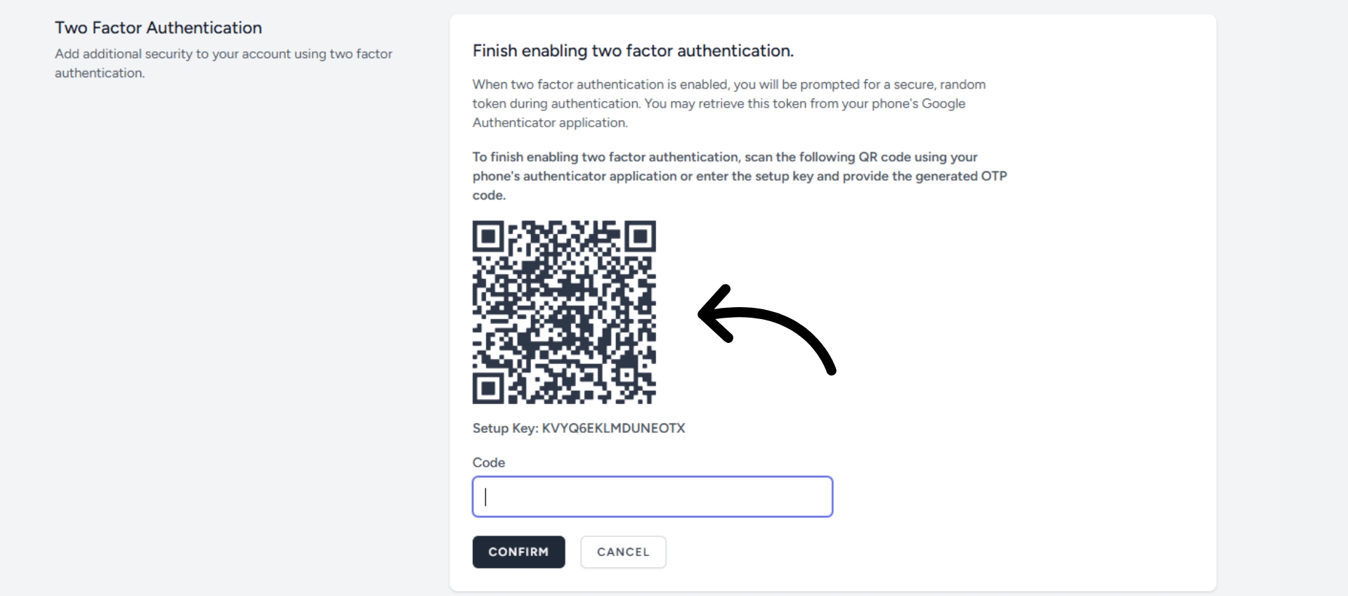 Scan QR code with authenticator app